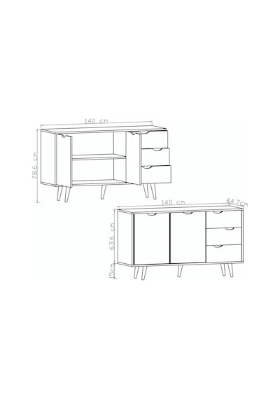 Defne Konsol 140 Cm 2 Kapak 3 Çekmece Konsol Safir Meşe - Beyaz