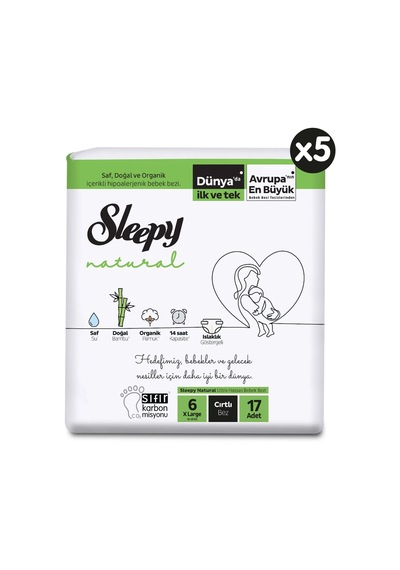 Sleepy Natural Bebek Bezi 6 Numara XLarge Büyük Fırsat Paketi 85 Adet 5'li