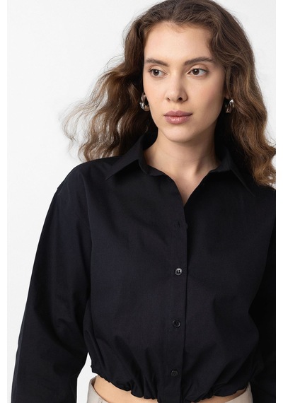 Antioch Crop Poplin Kadın Gömlek Siyah