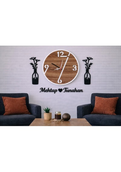 Duvar Saati 40 Cm Çiçekler 30 Cm Kişiye Özel No 1015 Çok Renkli