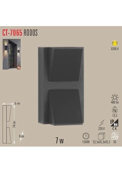 Cata Rodos Led Bahçe 7w Duvar Aplik 3200k Günışığı Çift Taraflı