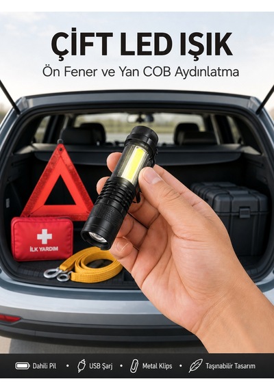 Taşınabilir Şarjlı Led Fener - 4 Modlu, 2000lm, Ayarlanabilir Odak Yeni Nesil - Lisinya