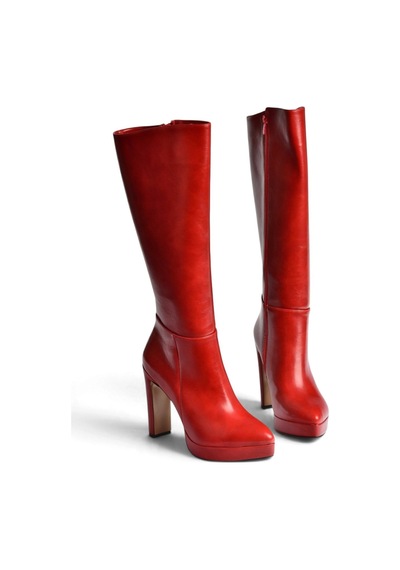 Fox Shoes V820660660 Kırmızı Rustik Kalın Platform Topuklu Kadın Çizme