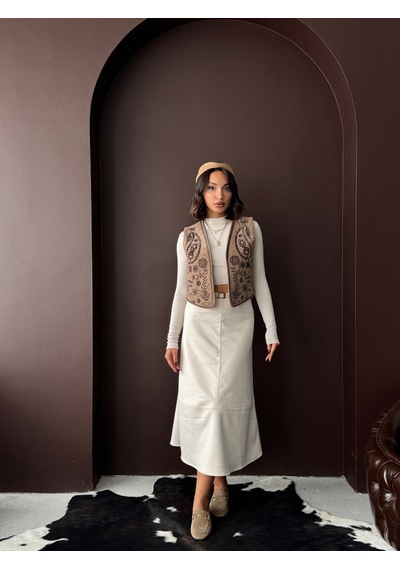 Verymoda Fitili Kadife Nakışlı Yelek Vmf2010 VİZON