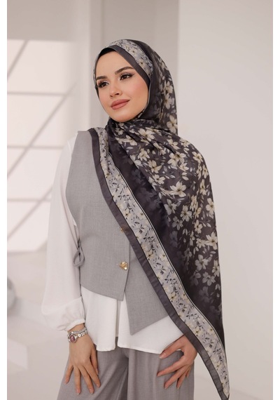 Mimiyum Flora Desen Soft Şal Siyah