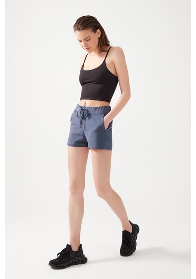 Los Ojos Kadın Antrasit Cepli Beli Lastikli Basic Fit Spor Şort Shorts Antrasit