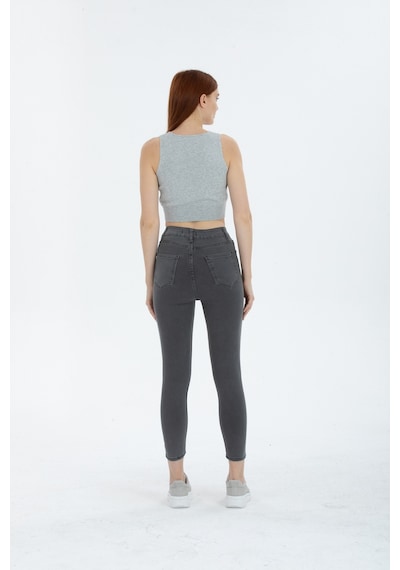 Yüksek Bel Gri Skinny Jean Pantolon Gri