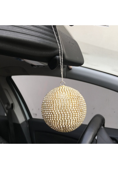 Kristal Taşlı Disko Topu Dikiz Ayna Süsü Büyük 8cm Altın