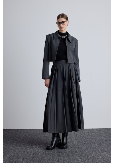 Manuka Klasik Kesim Crop Blazer Ceket Antrasit Antrasit