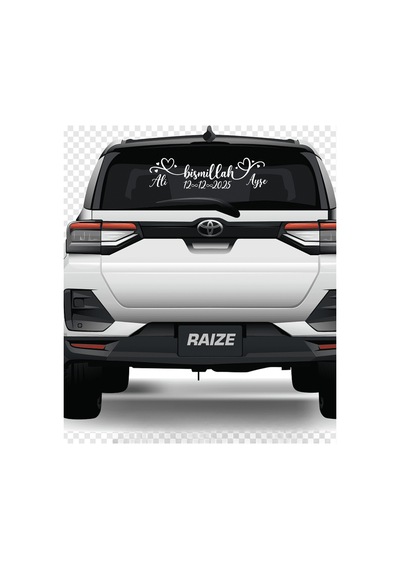 Kişiye Özel Gelin Arabası Arka Cam Yazısı Bismillah, İsim, Tarih Ve Dekorlu Sticker 15 X 58 Cm