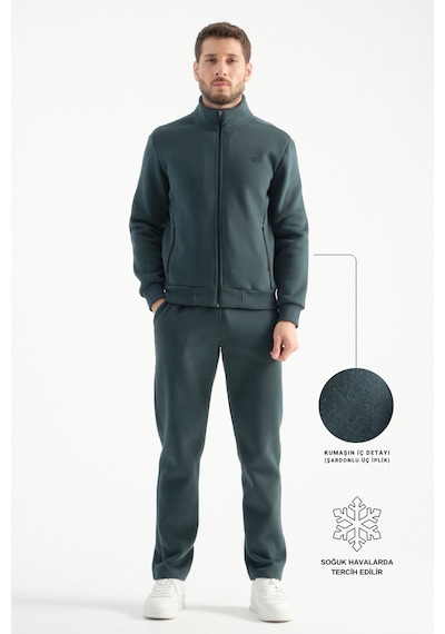 Shooter Sportswear Shooter Deluxe Kışlık Erkek Eşofman Takımı Dikiş Detaylı Regular Kalıp Koyu Yeşil