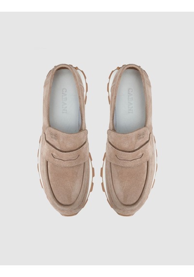 Monamae Krem Süet Deri Kadın Loafer Sneaker Ayakkabı