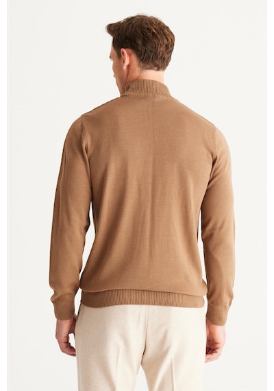 AC&Co / Altınyıldız Classics Erkek Vizon Standart Fit Normal Kesim Yarım Balıkçı Yaka Triko 4A4923100005VIZXL Vizon