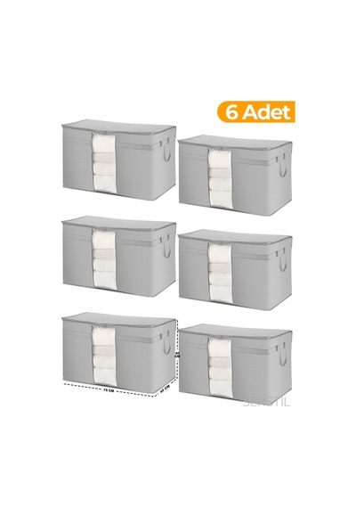 Serstil 6 Adet Pencereli Yastık Yorgan Hurcu 75 X 40 X 40 Cm Antrasit A-6y