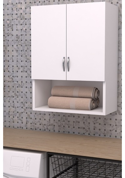 Liza Makina Üstü Dolap, Banyo Dolabı, Çamaşır Dolabı, Havlu Dolabı, Kapaklı Dolap - Beyaz