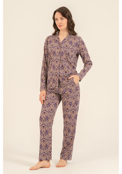 Arnetta Kadın Çiçek Desenli Kahverengi Gömlek Pijama Takımı Ar3771-s-v1 Ar3771-s-v1