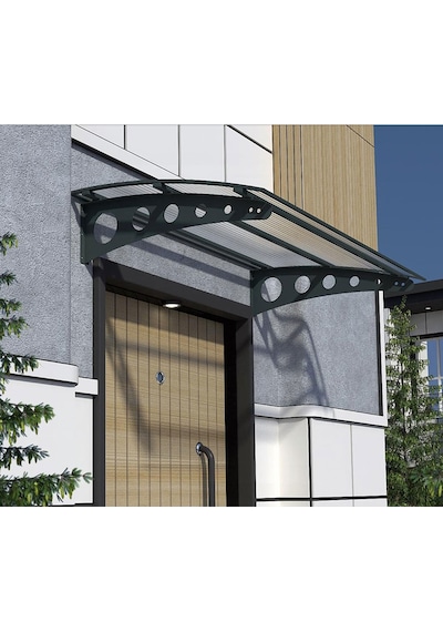 Metal Taşıyıcılı Kapı Üstü Pratik Sundurma Antrasit - Şeffaf Levha 130 X 120 Md1