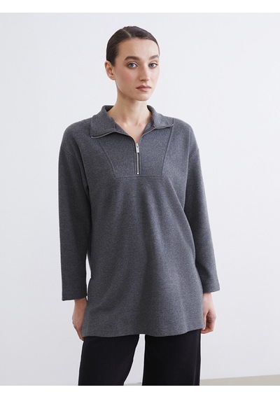 Lcw Modest Antrasit Dik Yaka Kadın Sweatshirt Tunik