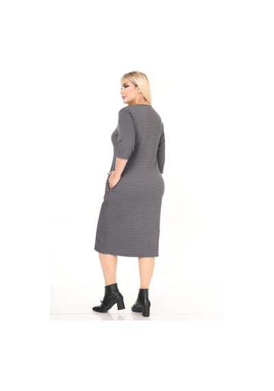 Çift Cepli Desenli Esnek Kışlık Büyük Beden Midi Elbise 22d-2714 Desenli