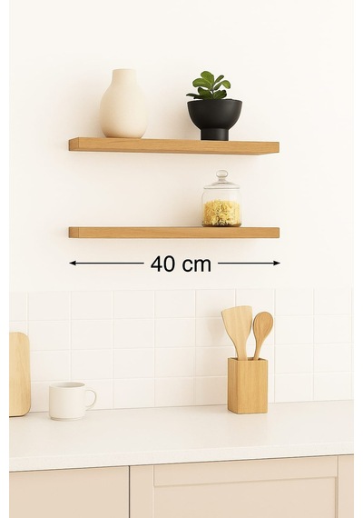 Yankı-BYEG 2li 40 cm Safir Meşe Mdf Gizli Bağlantı Duvar Rafı Kitaplık