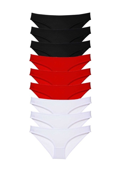 9 adet Süper Eko Set Likralı Kadın Slip Külot Siyah Kırmızı Beya Çok Renkli