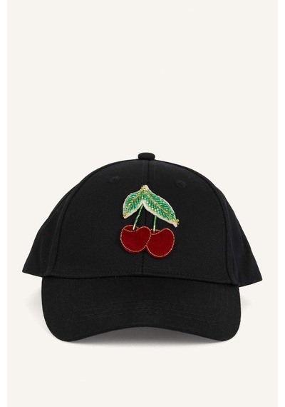 Defacto Meyve Desenli Pamuklu Siyah Cap Şapka Kız Çocuk H4532a826smbk27 Siyah-bk27