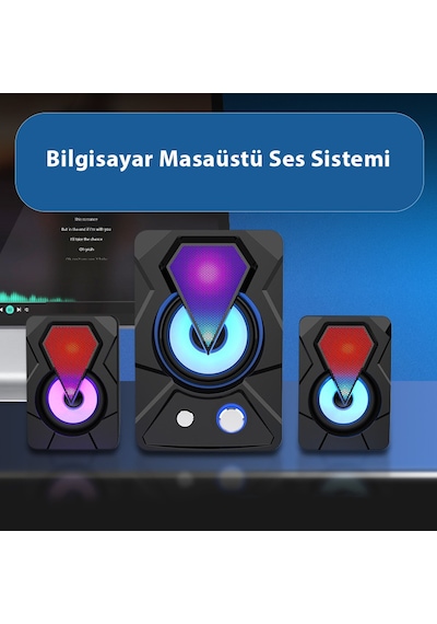 E-1306 Telefon Bilgisayar Tablet RGB Stereo Usb Subwoofer Hoparlör