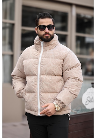 Erkek Dik Yaka Kışlık Flok Mont Çok Renkli
