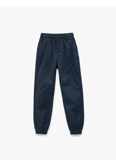 Koton Beli Bağcıklı Cep Detaylı Pamuklu Gabardin Jogger Pantolon Lacivert 7wkb40001tw
