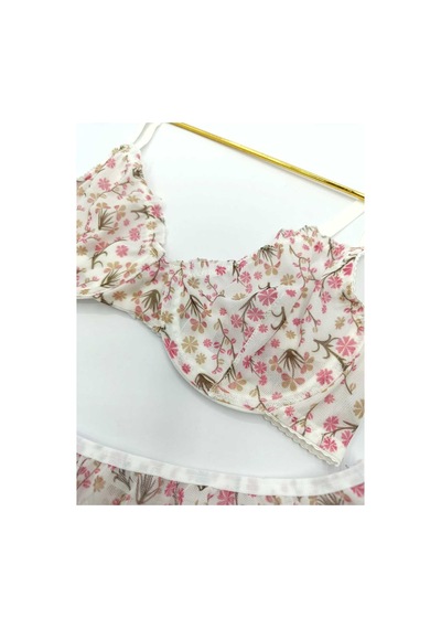 La Linaa Jasmin Beyaz Çiçek Desenli Tanga Külotlu Sütyen Takım Beyaz - 689426661 Beyaz