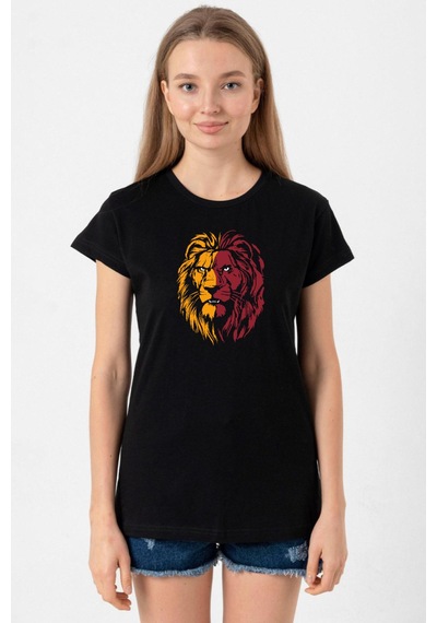 Sarı Kırmızı Aslan Siyah Kadın Tshirt SIYAH