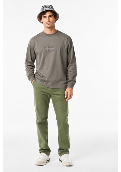 Lacoste Men's Loose Fit Mens Sweatshirt Bol Kesim Bisiklet Yaka Organik Pamuk Erkek Sweatshirt Gri
