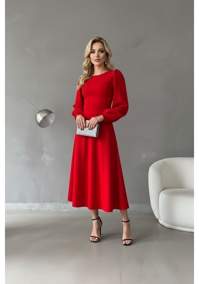 Defymoda Kadın Gün Boyu Rahat Midi Elbise Kırmızı