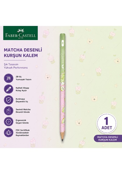 Faber-castell Matcha Desenli Kurşun Kalem 1 Adet 2b Yuvarlak Gövde Yeşil