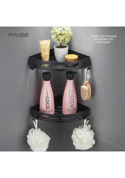 Banyo Köşe Rafı 304 Paslanmaz Çelik Şampuanlık 23x23 Cm Kbk100 Mat Siyah Çok Renkli