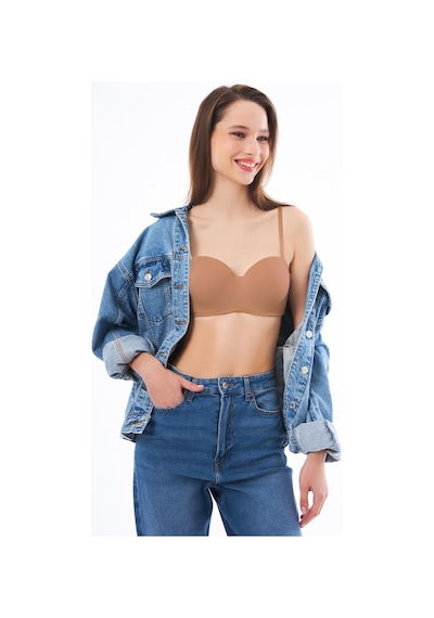 Cottonhill Bej Balenli Toparlayıcı Dolgusuz Straplez Sütyen Bronz