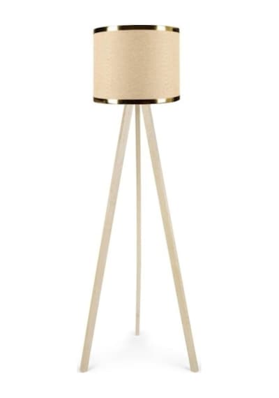 Bohhem Artgift Ahşap Üç Ayaklı Tripod Lambader Kumbeji Kumaş Aag-1737 Beyaz
