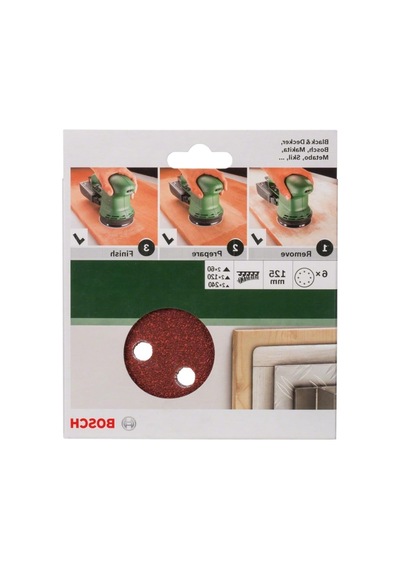 6'lı Eksantirik Zımpara Kağıdı Seti, 125 Mm, 60/120/240 Kum, 8 Delik