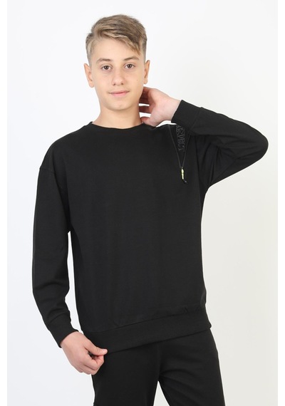 Fermuarlı Respect Baskılı Siyah Erkek Çocuk Sweatshirt-90812 Siyah