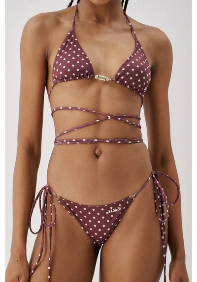 Sagaza Studio Ss6054 Puantiye Desenli Üçgen Bikini Set Kahve