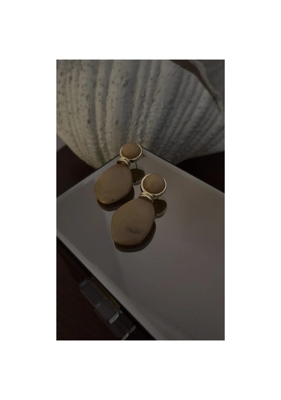 Lunarie Vintage Bej Büyük Damla Küpe Vıp Seri Sallantılı Retro