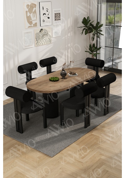 Avvio Tia Bohem Ayak 6'lı Metal Pofi Demonte Sandalye 80x160 Masa Sandalye Takımı Akça Masa Sandalye Siyah Kumaş Siyah Avvio Tia Bohem Ayak 6'lı Metal Pofi Demonte Sandalye 80x160 Masa Sandalye Takımı Akça Masa Sandalye Siyah Kumaş Siyah
