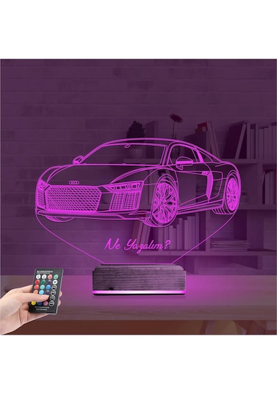 Luvivia Spor Araba Audi Kişiye Özel 3d Lamba - Masa Gece Lambası V1 Şeffaf