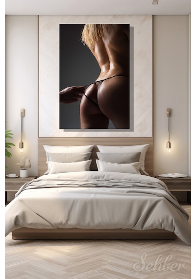 Siyah Tangalı Nü Kadın Model Fotoğrafı Dikey Kanvas Tablo Tekli Ev Kafe Ofis 3239