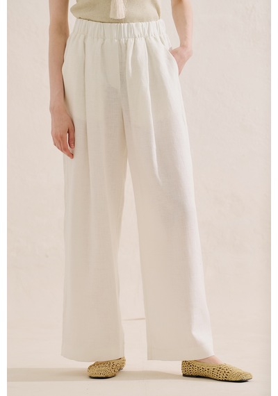 Manuka Keten Geniş Paça Pantolon Ekru Ss26pnt00039-01 No