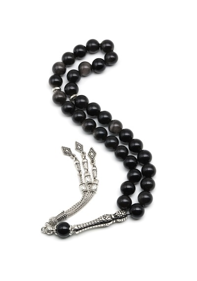 Silver Obsidyen Doğal Taş Tesbih 10 Mm Küre Kesim Tsb-0605