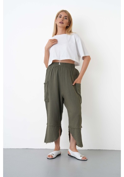 The Voler %100 Pamuk Müslin Şalvar Pantolon Kadın Yüksek Bel Oversize Rahat Kesim Cepli Siyah Yazlık Pantolon Haki The Voler %100 Pamuk Müslin Şalvar Pantolon Kadın Yüksek Bel Oversize Rahat Kesim Cepli Siyah Yazlık Pantolon Haki