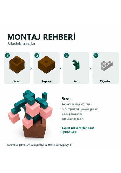 Piksel İnci Çiçeği Biblo - 3d Baskı, Minecraft Esintili Pembe