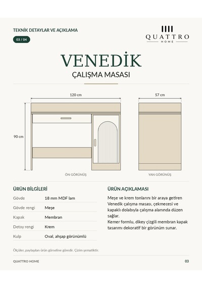 Venedik Çalışma Masası Ahşap