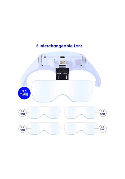Lexroo Kafa Bandı Büyüteç Gözlüğü, Led Işıklı, Eller Serbest Arama, Kuyumcu, Saatçi Hobi, 5 Lens